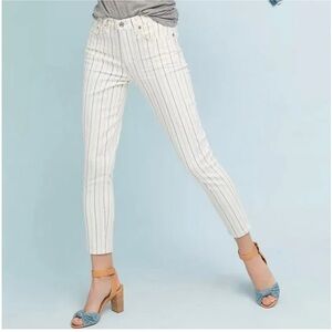 Citizens Of Humanity Cream with Black Stripes Cropped High Rise Skinny Size 28